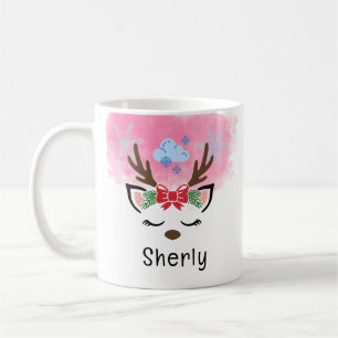 Cute Reindeer Christmas Custom Name Coffee Mug