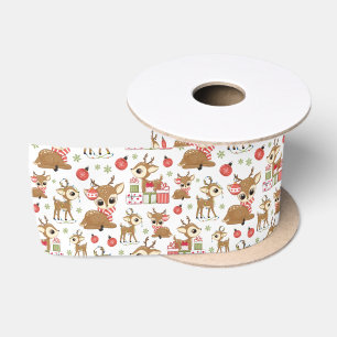 Cute Reindeer Christmas Gift Ornament Snowflake Satin Ribbon