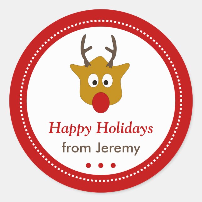Cute Reindeer Christmas Happy Holidays Classic Round Sticker (Front)