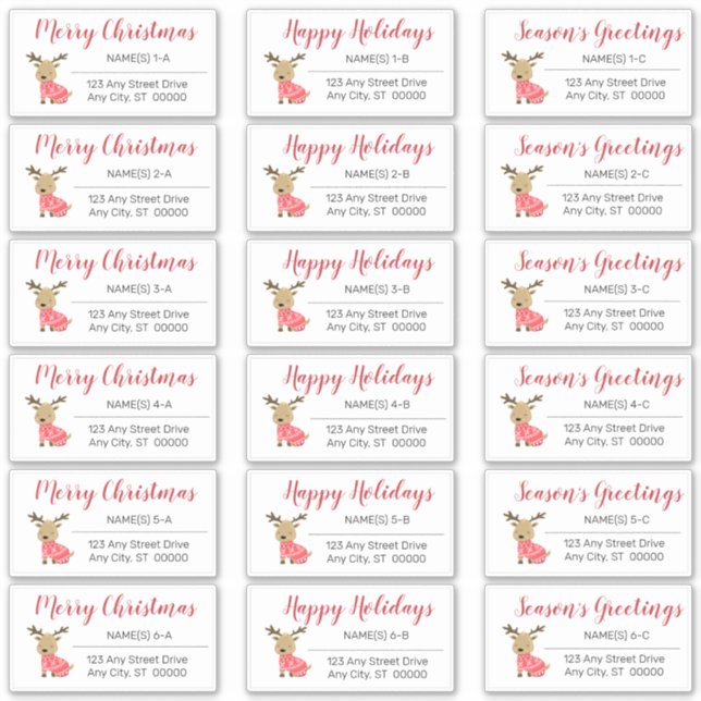 Cute Reindeer Christmas Holiday Address Labels (Front)