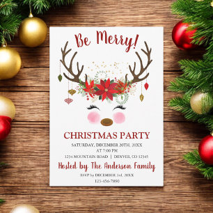 Cute Reindeer Christmas Holiday Dinner Party Invitation