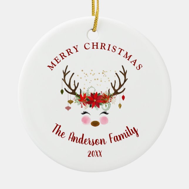 Cute Reindeer Christmas Holiday Party Ornament (Front)
