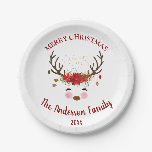 Cute Reindeer Christmas Holiday Party Plates (Front)