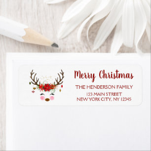 Cute Reindeer Christmas Holiday Party Return Address Label