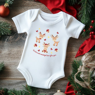 Cute Reindeer Christmas Holidays Modern Baby Bodysuit