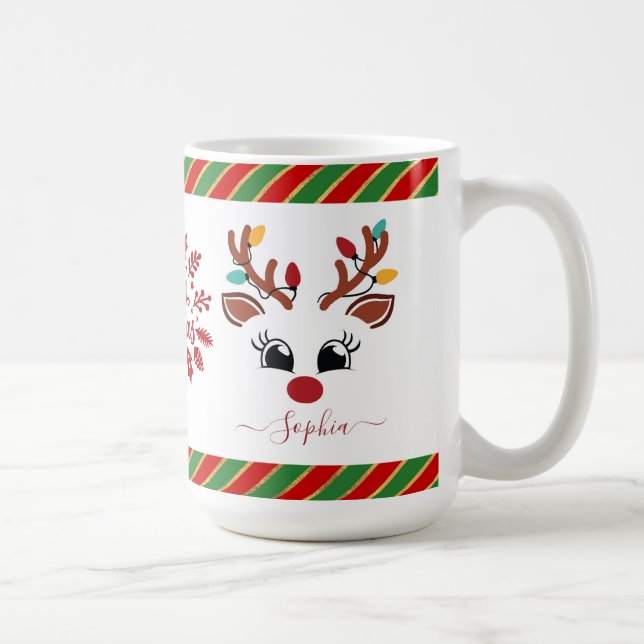 Cute Reindeer Christmas Kids Hot Chocolate Coffee Mug (Right)