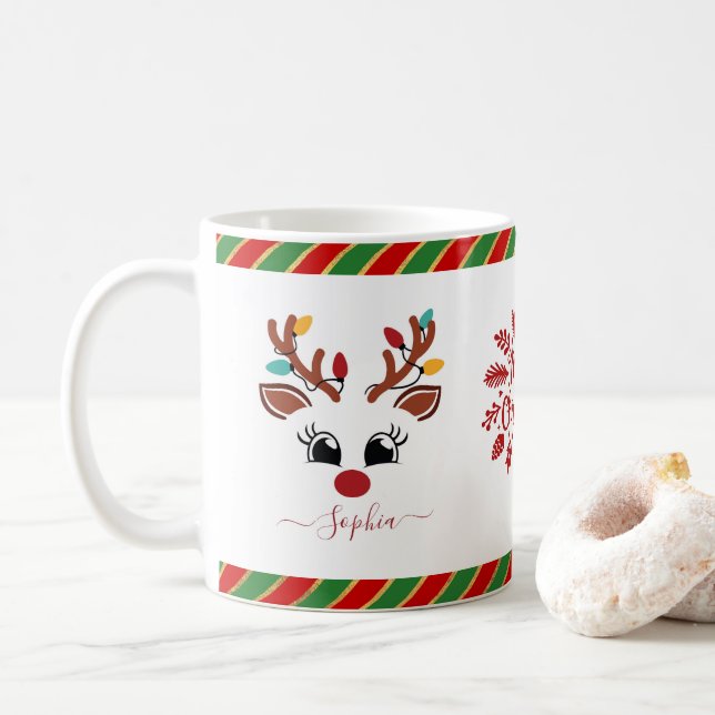 Cute Reindeer Christmas Kids Hot Chocolate Coffee Mug (With Donut)