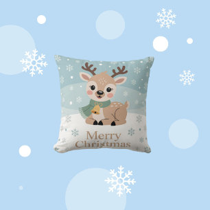 Cute Reindeer Christmas Pastel Baby Deer Holiday Cushion