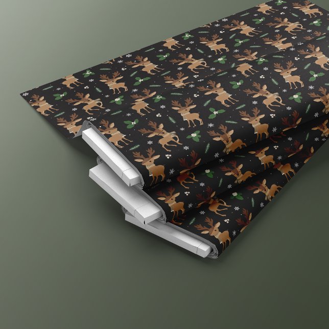 Cute Reindeer Christmas Pattern | Black Fabric (Creator Uploaded)