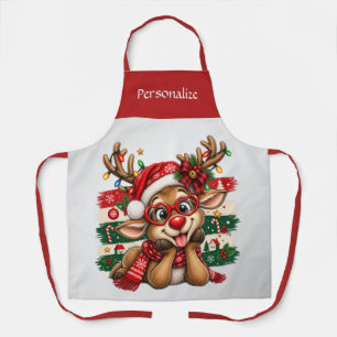 Cute Reindeer Christmas Personalised Holiday Apron