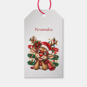 Cute Reindeer Christmas Personalised Holiday Gift Tags