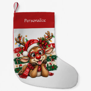 Cute Reindeer Christmas Personalised Holiday Small Christmas Stocking