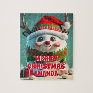 Cute Reindeer Christmas Personalised Kids Jigsaw Puzzle
