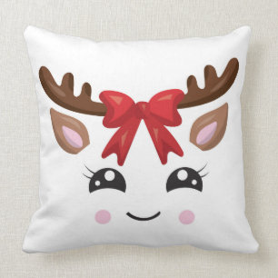 Cute Reindeer Christmas Pillow/ Tan Stripe Cushion