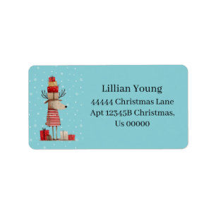 Cute Reindeer Christmas Present Stack Blue Label