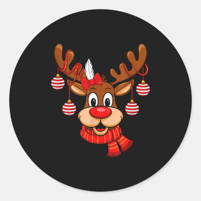 Cute Reindeer Christmas Red Nose Rudolph Xmas Kids Classic Round Sticker (Front)