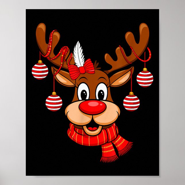 Cute Reindeer Christmas Red Nose Rudolph Xmas Kids Poster (Front)