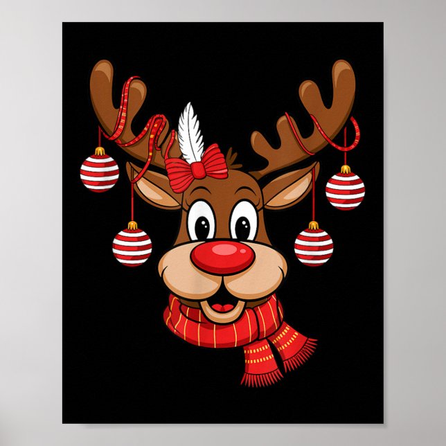 Cute Reindeer Christmas Red Nose Rudolph Xmas Kids Poster (Front)