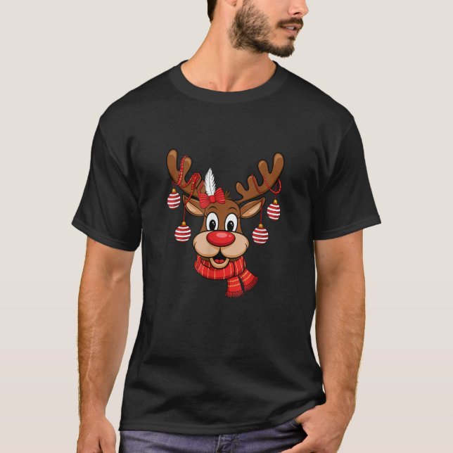 Cute Reindeer Christmas Red Nose Rudolph Xmas Kids T-Shirt (Front)