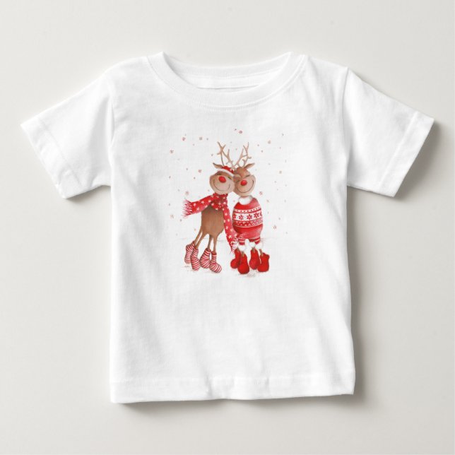 Cute Reindeer Christmas Sweatshirt – Cozy 3D Baby T-Shirt (Front)