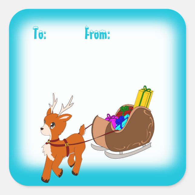 Cute Reindeer Christmas To/From Label w Border (Front)