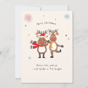 Cute Reindeer Christmas Warm Flat Holiday Card