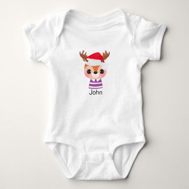 Cute Reindeer Christmas Winter Animal Baby Bodysuit (Front)