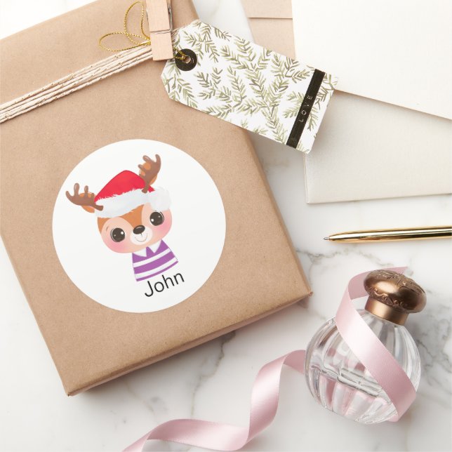 Cute Reindeer Christmas Winter Animal Classic Round Sticker (Gifting)