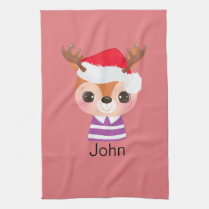 Cute Reindeer Christmas Winter Animal Tea Towel