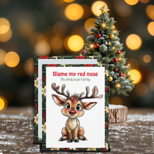 Cute reindeer christmas wish red retro Postcard