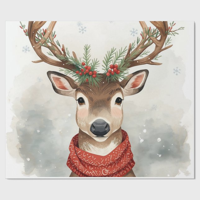 Cute Reindeer Christmas Wrapping Paper (Flat)