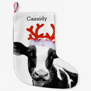 Cute Reindeer Costume Cow with Personalised Name Small Christmas Stocking