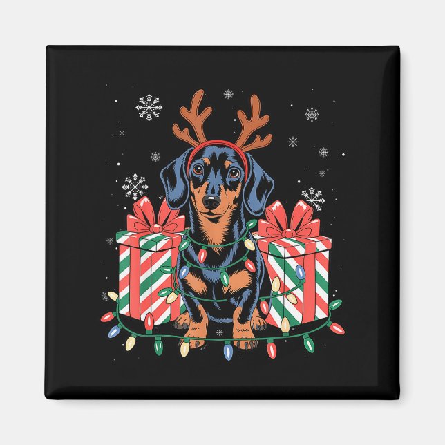 Cute Reindeer Dachshund Christmas For Women Men Do Magnet (Front)