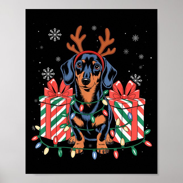 Cute Reindeer Dachshund Christmas For Women Men Do Poster (Front)