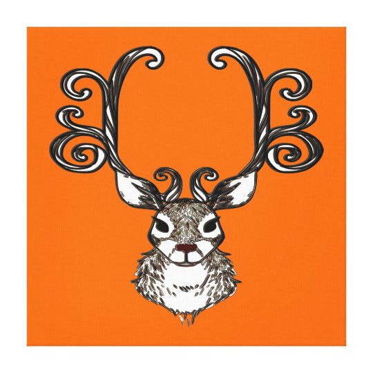 Cute Reindeer deer brown print art orange