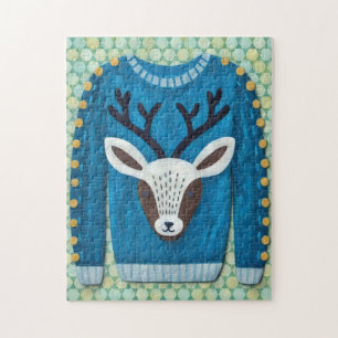 Cute Reindeer Deer Christmas Holiday Puzzle Art
