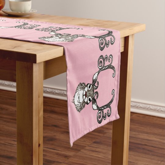 Cute Reindeer deer cottage table runner brown pink