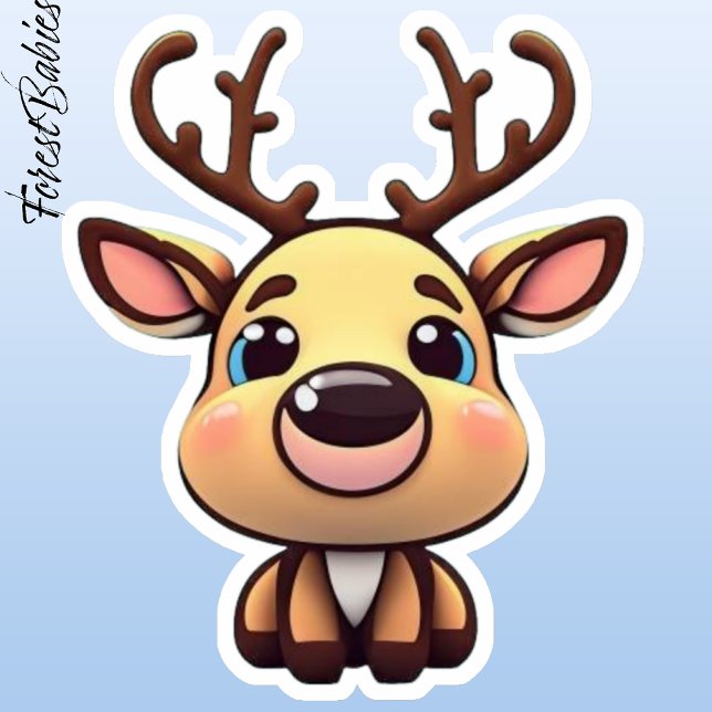 Cute Reindeer, Deer with Antlers, Cartoon Graphic (Reindeer 🦌 Sticker)