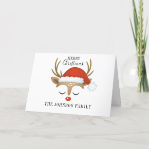 Cute Reindeer Face Merry Christmas Holiday Card