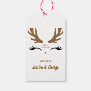 Cute Reindeer Face Modern Merry Christmas Holiday Gift Tags