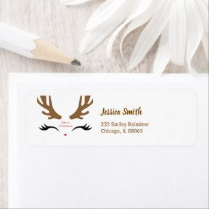 Cute Reindeer Face Modern Merry Christmas Holiday  Return Address Label