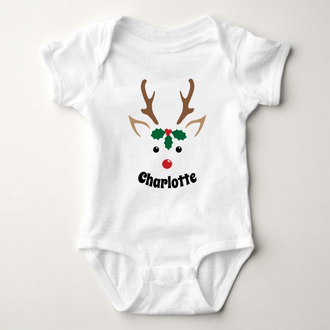 Cute Reindeer Face | Personalised Christmas Baby Bodysuit (Front)