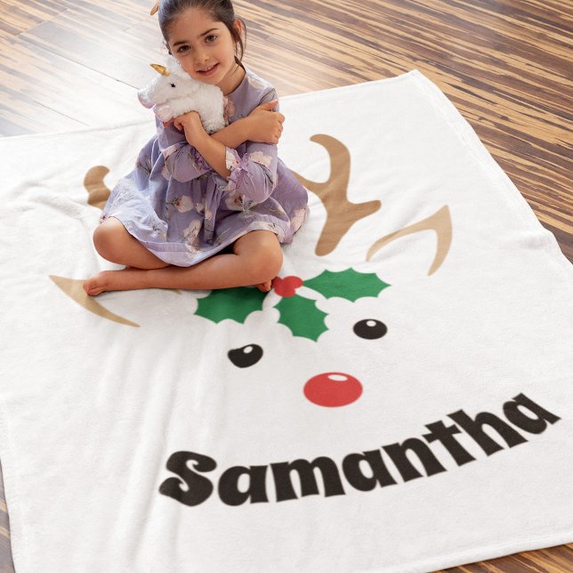 Cute Reindeer Face Personalised Christmas Blanket (Creator Uploaded)