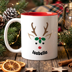 Cute Reindeer Face Personalised Christmas Coffee Mug