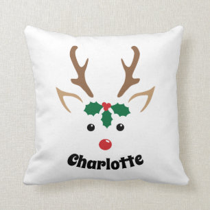 Cute Reindeer Face   Personalised Christmas Decor Cushion