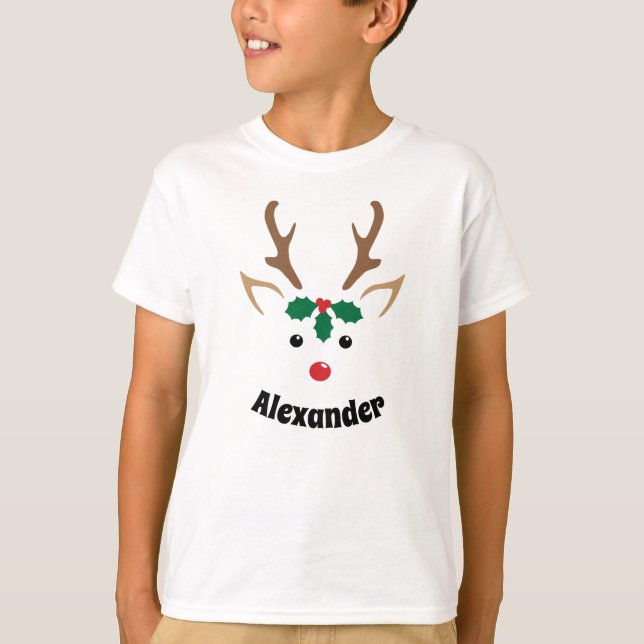 Cute Reindeer Face Personalised Christmas T-Shirt (Front)