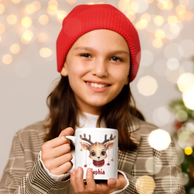Cute Reindeer Face Personalised Mug (Christmas Mug Keepsake for Children )