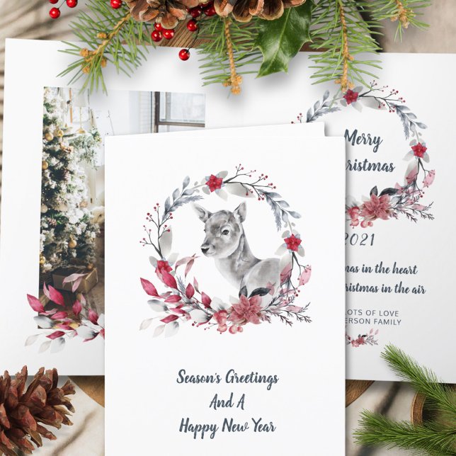 Cute Reindeer Family One Photo Merry Christmas Holiday Card (Creator Uploaded)