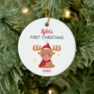 Cute Reindeer Gender Neutral Baby 1st Christmas Ceramic Ornament