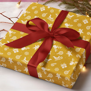 Cute Reindeer Gingerbread Modern Christmas Pattern Wrapping Paper